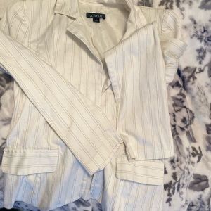 A white thin striped button up blazer